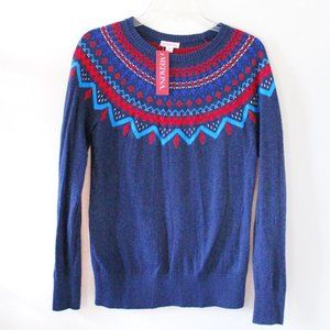 Merona Blue and Red Women's Crew Neck Sweater